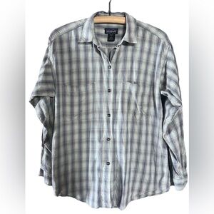 Patagonia Shirt Womens Medium Gray Plaid Button Down Organic Cotton Camping Hike
